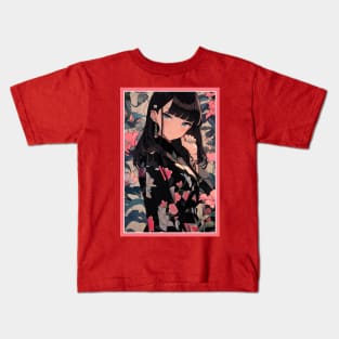 Aesthetic Anime Girl Pink Rosa Black | Quality Aesthetic Anime Design | Premium Chibi Manga Anime Art Kids T-Shirt